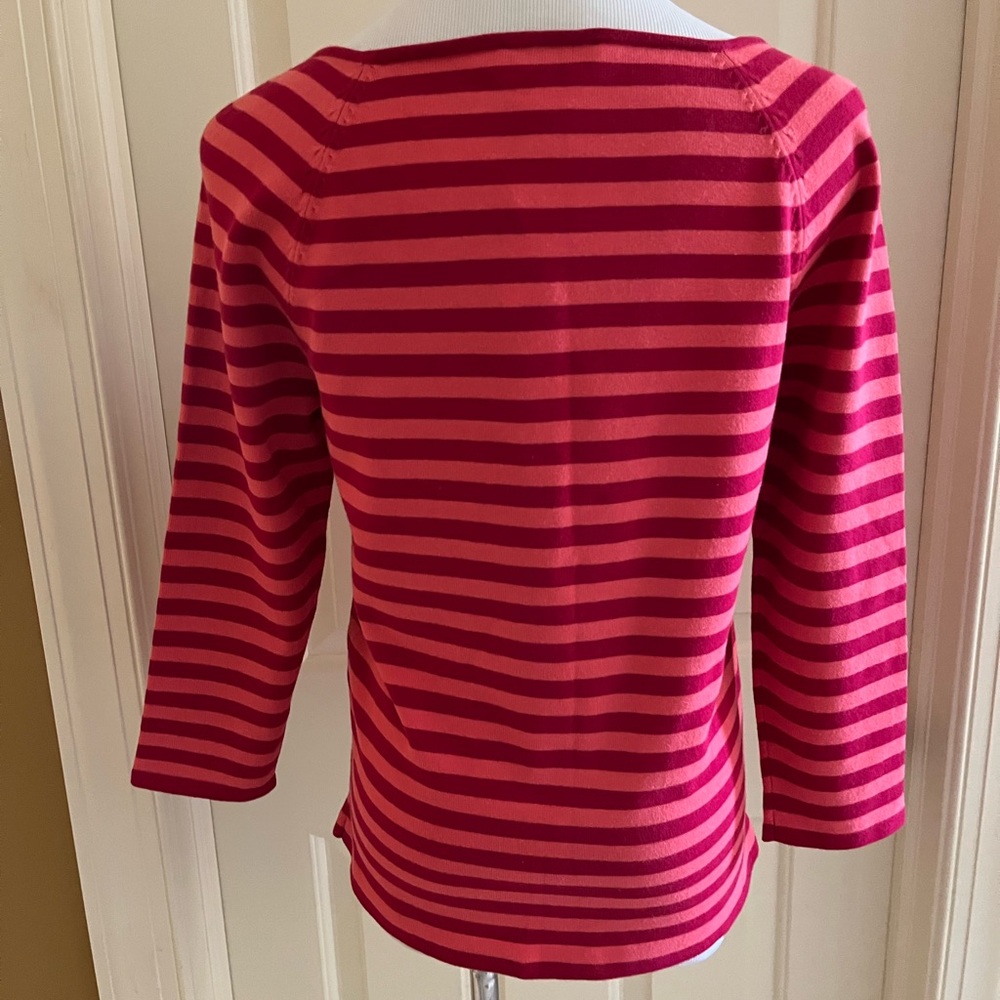 New Talbots Women’s Size Medium Striped Pima Cotton 3/4 Sleeve Sweater - Picture 6 of 13
